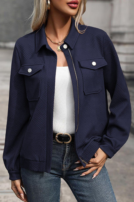 Zip Up Button Flap Pocket Shirt Collar Jackets