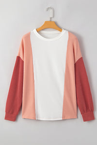 Color Block Long Sleeve Ribbed Loose Top