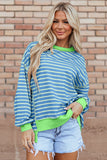 Stripe Contrast Trim High Low Pullover Tunic Sweatshirt