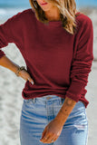 Waffle Knit Drop Shoulder Long Sleeve Top