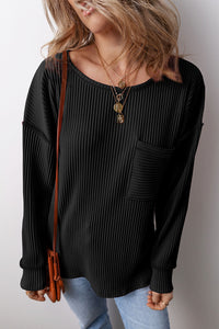 Corded Drop Shoulder Long Sleeve Top