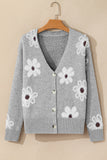 Floral Print V Neck Knitted Button up Cardigan