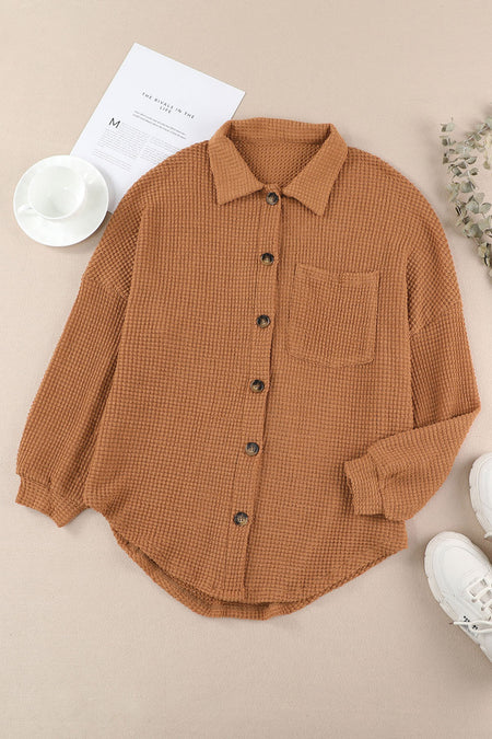 Pink Waffle Knit Button Up Casual Shirt