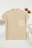 Patch Pocket Ribbed Knit Short Sleeve Sweater