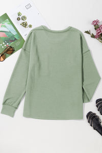 Corded Drop Shoulder Long Sleeve Top