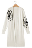 Flower Embroidered Drop Shoulder Open Front Duster Cardigan