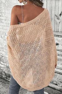 Pointelle Hollowed Knit Batwing Sleeve Cardigan