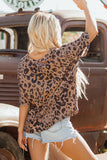 V Neck Half Sleeve Oversized Leopard Tee
