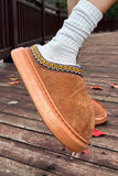 Contrast Edge Suede Plush Lined Thick Sole Winter Slippers