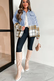 Plaid Patchwork Buttoned Oversized Denim Jacket