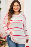 Stripe Drop Shoulder Side Split Plus Size Sweater