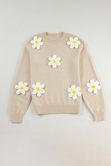 Floral Crochet Chunky Knit Sweater