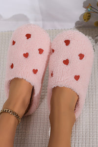 Heart Shape Embroidered Slip On Plush Slippers