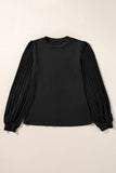 Buttoned V Neck Ribbed Puff Sleeve Top