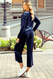 Velvet Ruffled Two Piece Pants Set