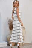 Stripe Print Open Back Sleeveless Maxi Dress with Slits