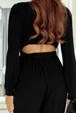 Cutout Back Belted V Neck Wide Leg Jumpsuit