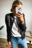 Faux Leather Zipper Slim Fit Bomber Jacket