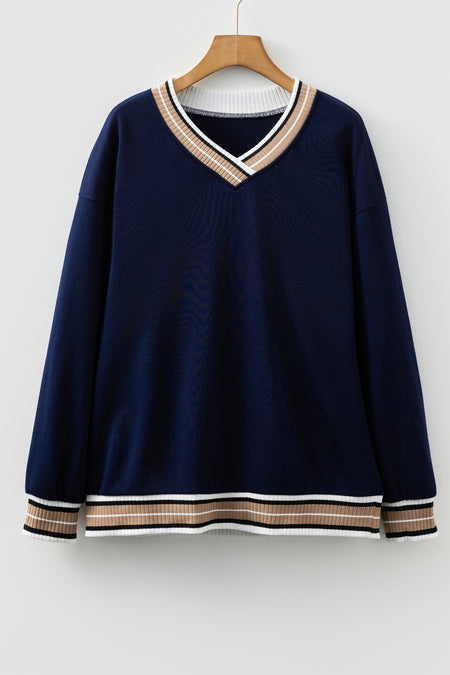 Varsity Striped V Neck Sweatshirt