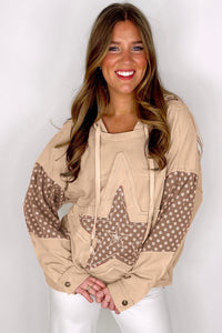 Star Pattern Drawstring Patchwork Hoodie