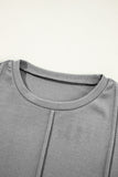 Solid Exposed Seam Crew Neck Long Sleeve Top