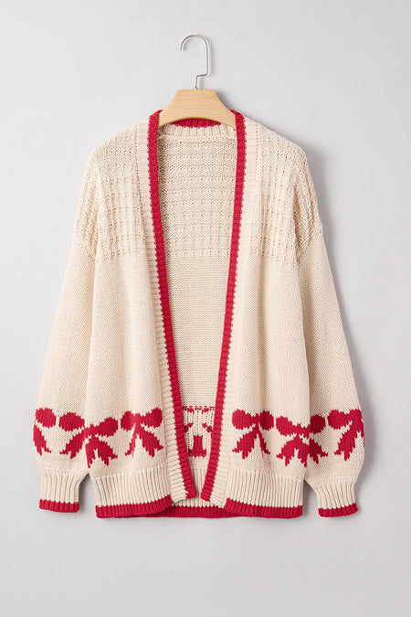Bow Pattern Open Front Cardigan