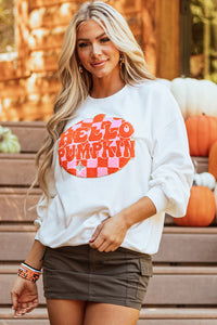 Terry Halloween Pumpkin Patched Pattern Pullover Sweatshirt