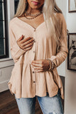 Ruffled Buttoned V Neck Shirt