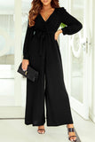 Cutout Back Belted V Neck Wide Leg Jumpsuit