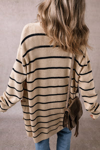 Stripe Shawl Pocketed Open Cardigan