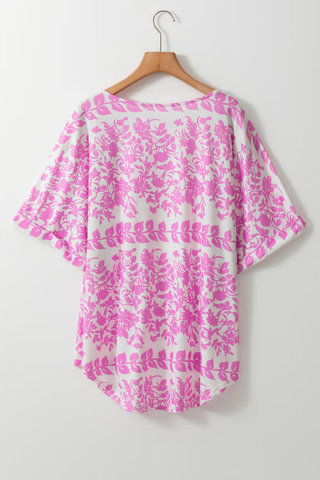 Floral Printed Curved Hem Plus Size T Shirt
