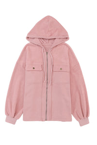 Flap Pocket Drawstring Hood Zip Up Jacket