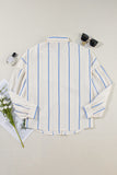 Stripe Drop Shoulder Bubble Sleeve Loose Shirt