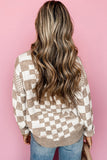 Checkered Drop Shoulder Round Neck Sweater