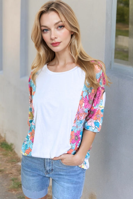 Floral Print Patchwork Short Sleeve Top