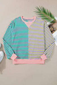 Stripe Casual Stripe Colorblock Drop Shoulder Oversize Sweatshirt