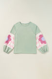 Flower Patchwork Raglan Sleeve Exposed Seam Oversized Top