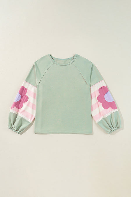 Flower Patchwork Raglan Sleeve Exposed Seam Oversized Top