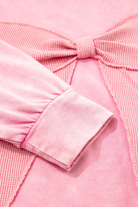 Mineral Wash Big Bow Patchwork Pullover Sweatshirt