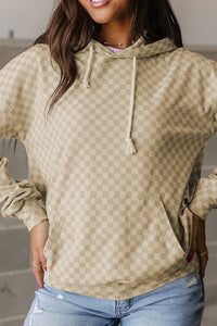 Checkered Print Kangaroo Pocket Drawstring Hoodie