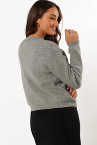 Ribbed Knit Bow Front Buttoned Cardigan