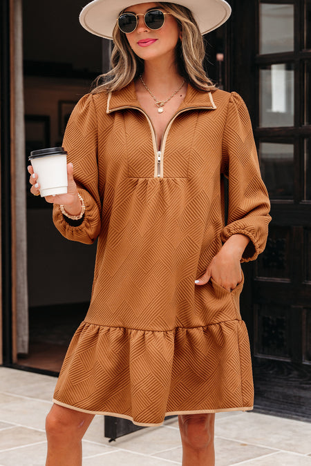 Quarter Zip Textured Mini Dress