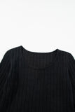 Black Ribbed Bishop Sleeve Round Neck Top