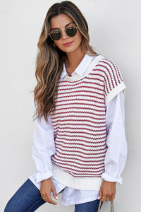 Stripe Ribbed Trim Loose Fit Knitted Sweater Vest