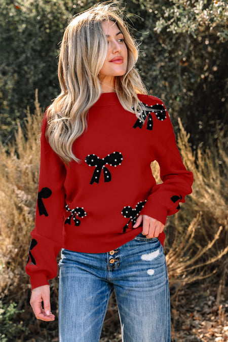 Pearl Bow Pattern Sweater