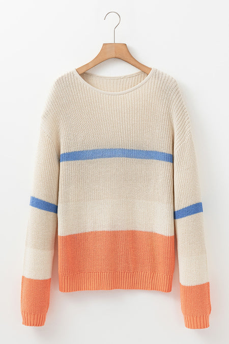 Colorblock Striped Drop Shoulder Cozy Sweater