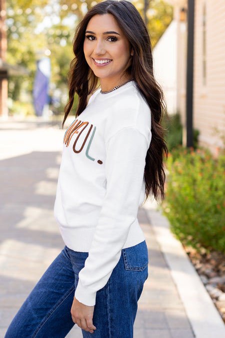 Thankful Ivory Embroidered Sweater