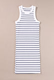 White Stripe Ribbed Knit Tank Mini Dress