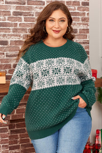 Christmas Snowflake Pattern Drop Shoulder Plus Size Sweater