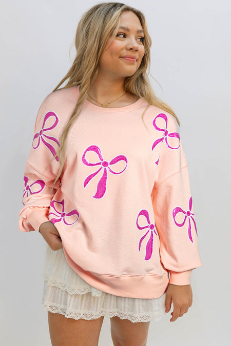 Bowknot Drop Shoulder Oversized Sweatshirt